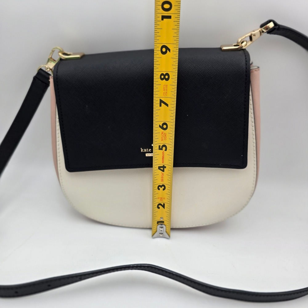 Kate Spade New York Colorblock Saffiano Leather Crossbody Bag Black Cream Pink - Picture 2 of 11